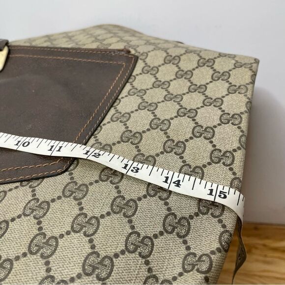 Gucci Vintage Monogram GG Shery Line Coated Brown Tan Strap Striped Bag Tote - Picture 4 of 12